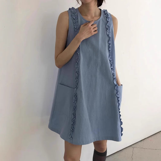 【Dress】パッチワークフリルベストドレス T01687