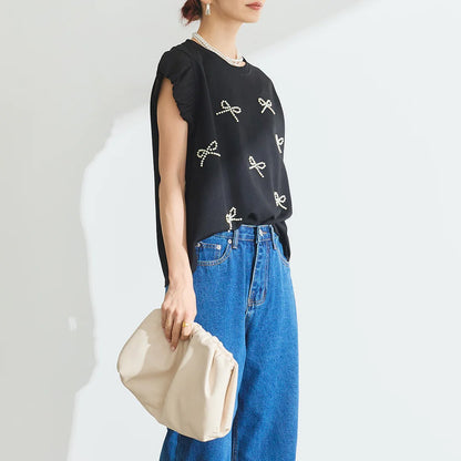 【Tops】リボンビーズTシャツ T01680