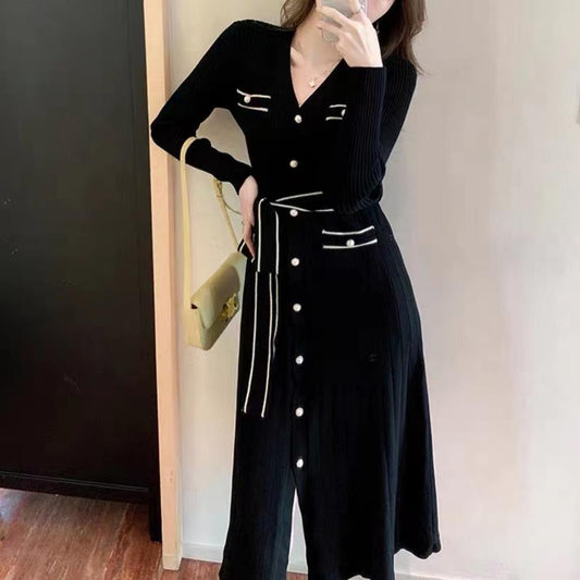 【Dress】リボン付きニットワンピース　W10011