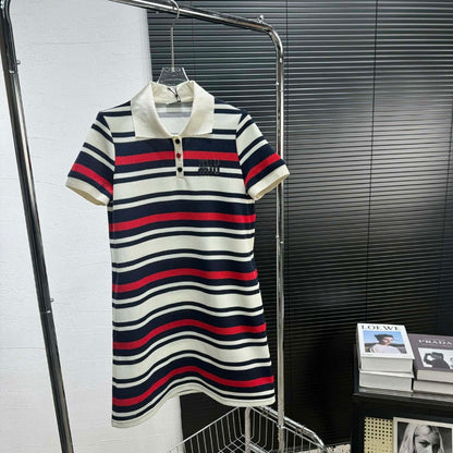 【Dress】POLOネックストライプワンピース  T01582