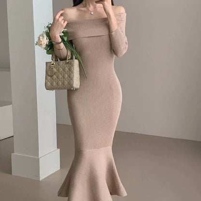 【Dress】オフショルダーマーメイドワンピース　W8194
