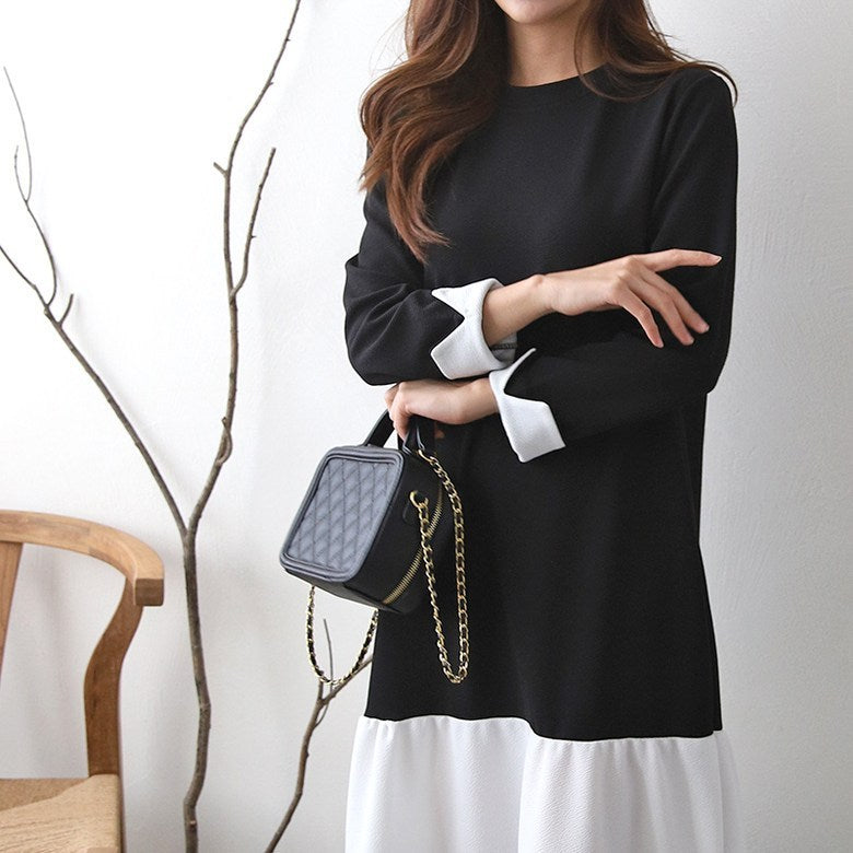 【Dress】ロング丈配色ワンピース　Z7836