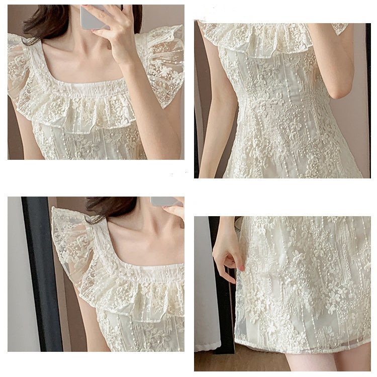 【Dress】レース刺繍のフリルドレス T01608