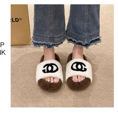 【Shoes】配色ファースリッパ　W13366