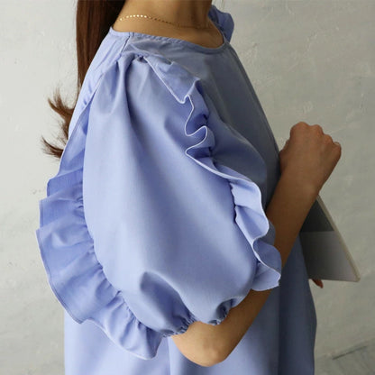 【Tops】フリル半袖シャツ T01693