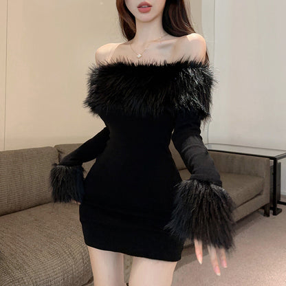 【Dress】肩見せファーワンピース　Z7693