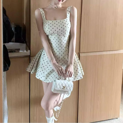 【Dress】ドット柄ミニワンピース T01375