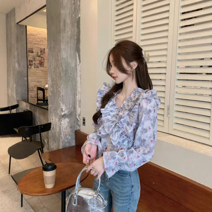 【Tops】パフスリーブVネックシャツ T01849