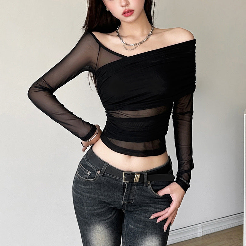 【Tops】セクシート透かし彫りTシャツ T01222