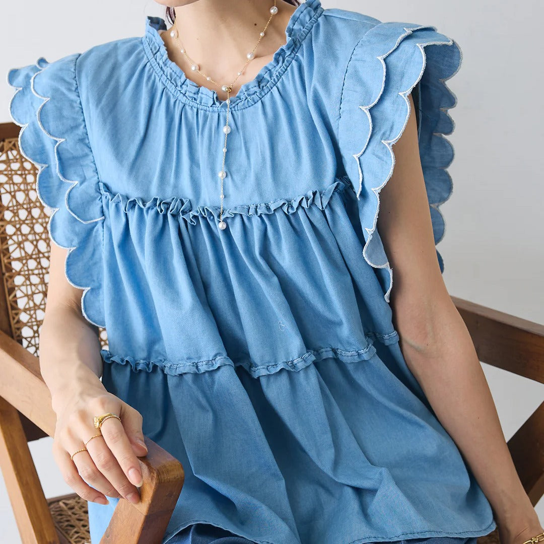 【Tops】ウォッシュドデニムシャツ T01690
