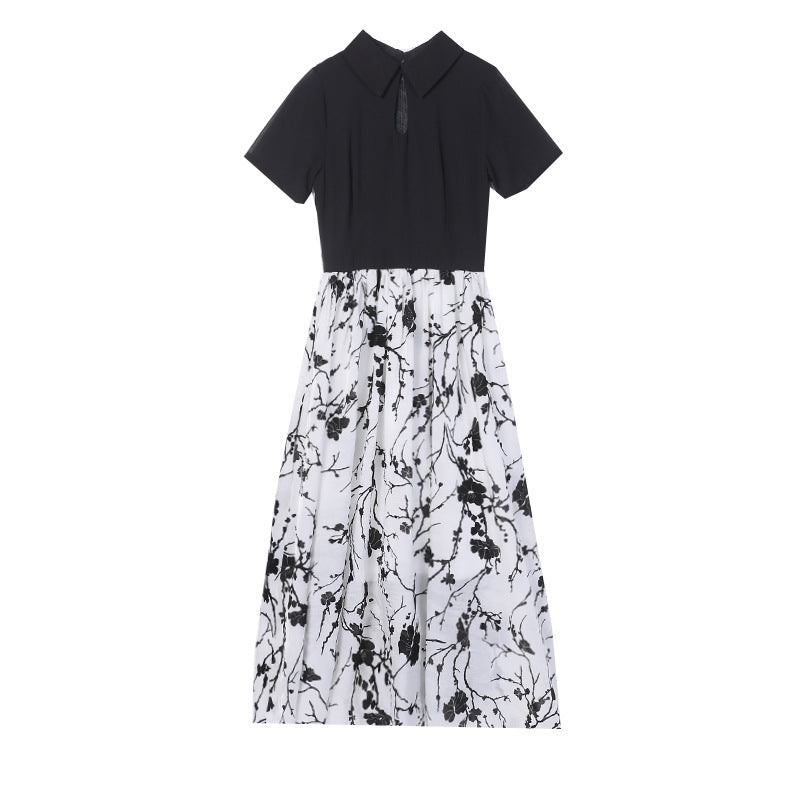 【Dress】超人気商品～オシャレ切替半袖ロング丈シャツワンピース体型カバー 　W-6658