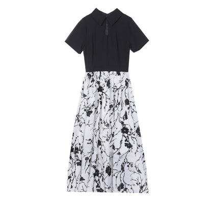 【Dress】超人気商品～オシャレ切替半袖ロング丈シャツワンピース体型カバー 　W-6658