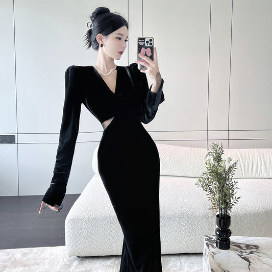 【Dress】ウエスト透かし彫りワンピース　Z8254