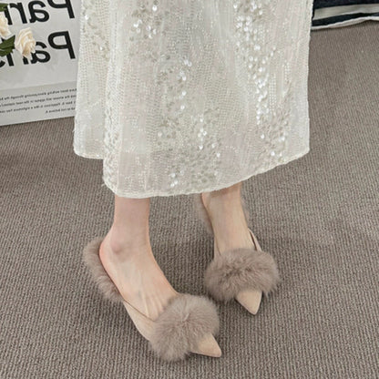 【Shoes】ハイヒール秋冬ファースリッパ　Z7817