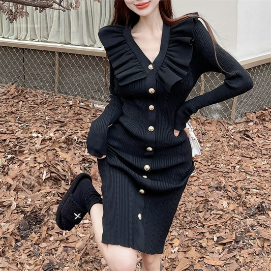 【Dress】新入荷～フリルニットワンピース    W9687