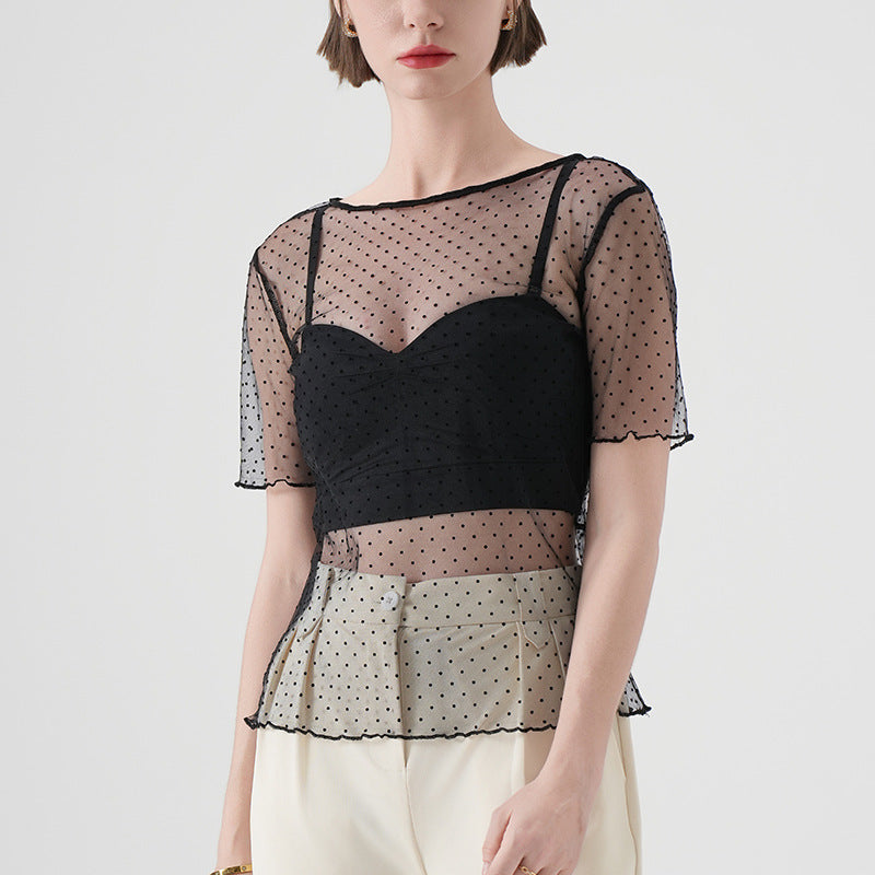 【Tops】メッシュTシャツアウターブラウス T01652