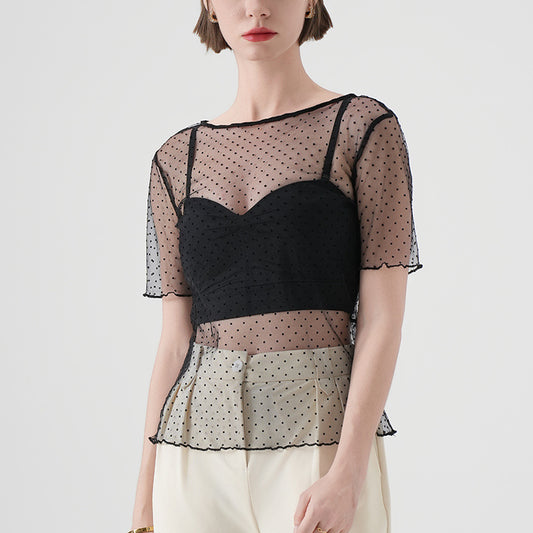 【Tops】メッシュTシャツアウターブラウス T01652