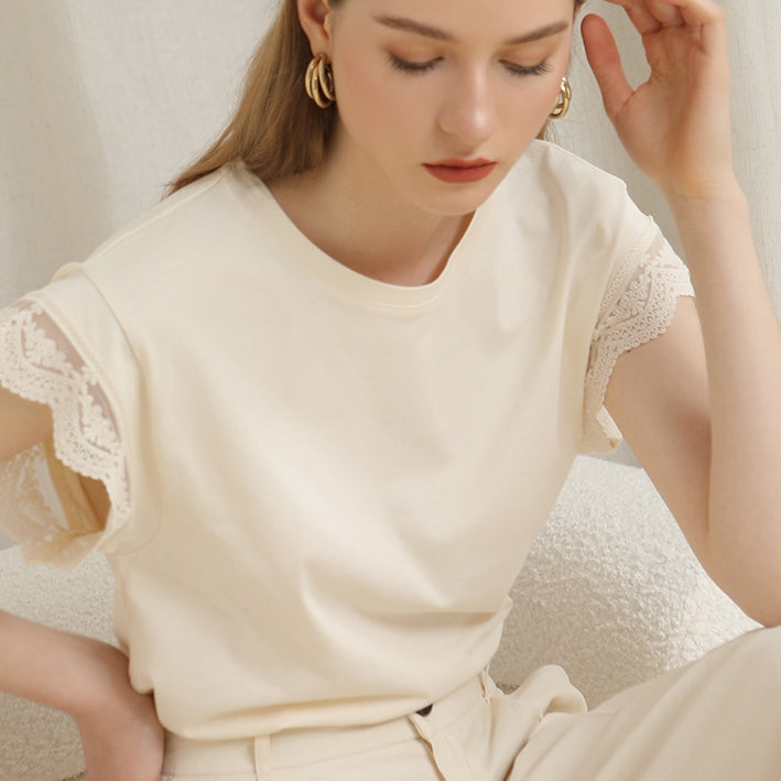 【Tops】レーススリーブTシャツ T01653