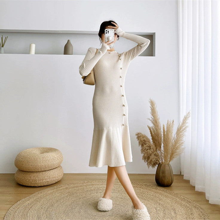 【Dress】春秋ニットフォーマルワンピース   W8031