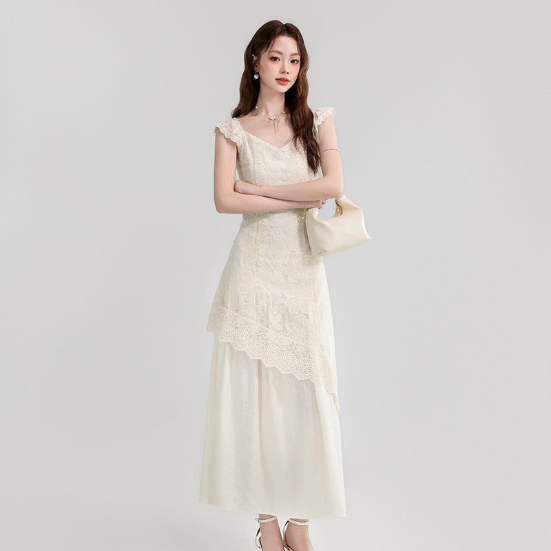 【Dress】レース刺繍イレギュラーロングドレス T01613