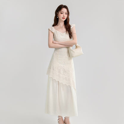 【Dress】レース刺繍イレギュラーロングドレス T01613
