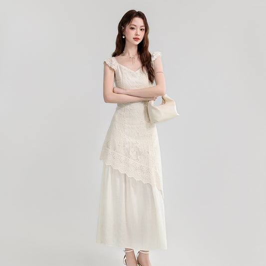 【Dress】レース刺繍イレギュラーロングドレス T01613