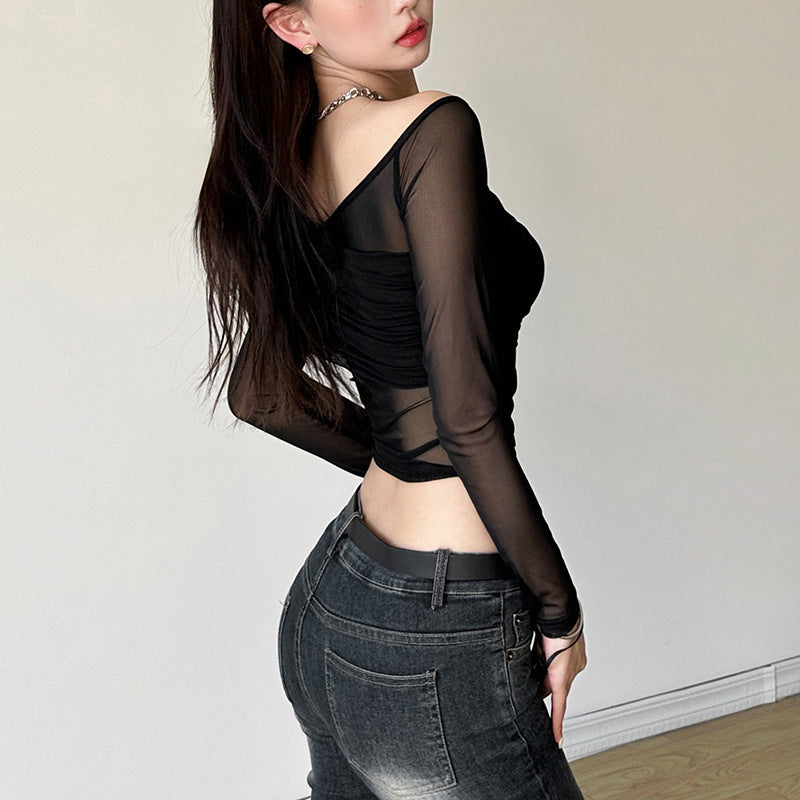 【Tops】セクシート透かし彫りTシャツ T01222