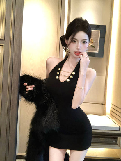 【Dress】チェーンデザインホルターネックドレス T01419