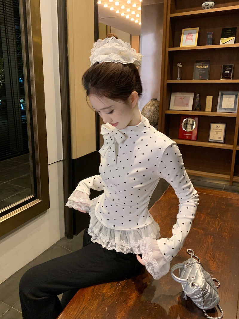 【Tops】レースドット柄Tシャツ T01351