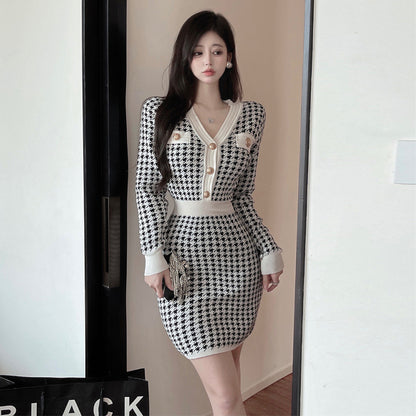 【Dress】千鳥格子ニットワンピース　Z7885
