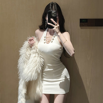 【Dress】チェーンデザインホルターネックドレス T01419