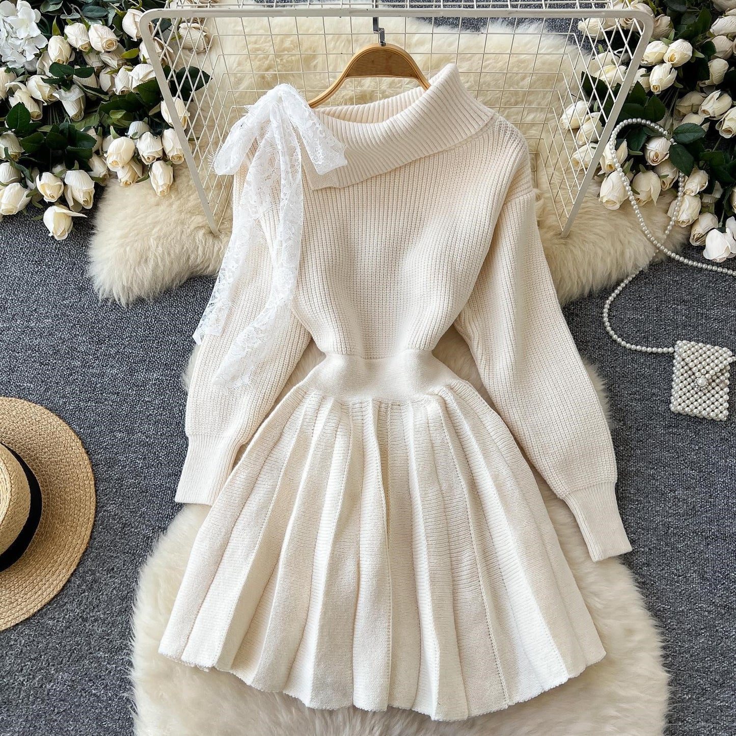 【Dress】リボン付きニットワンピース　Z8255