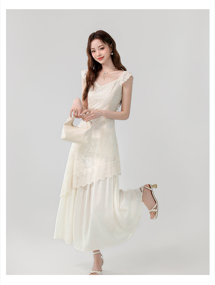 【Dress】レース刺繍イレギュラーロングドレス T01613