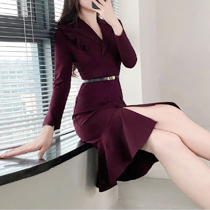【Dress】オフィス通勤フリルワンピース　Z8171
