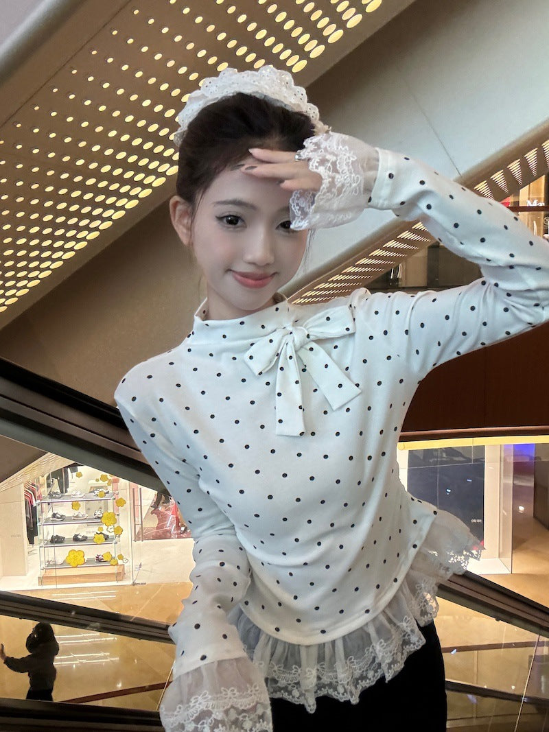 【Tops】レースドット柄Tシャツ T01351