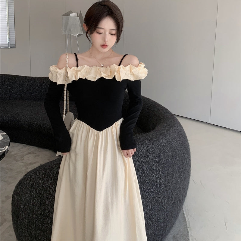 【Dress】ワンショルダー長袖ドレス T01212
