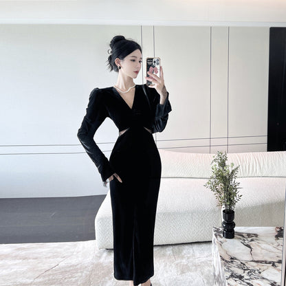 【Dress】ウエスト透かし彫りワンピース　Z8254