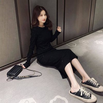 【Dress】スパンコールニットワンピース　W7883