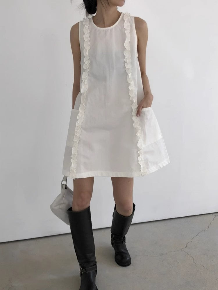 【Dress】パッチワークフリルベストドレス T01687