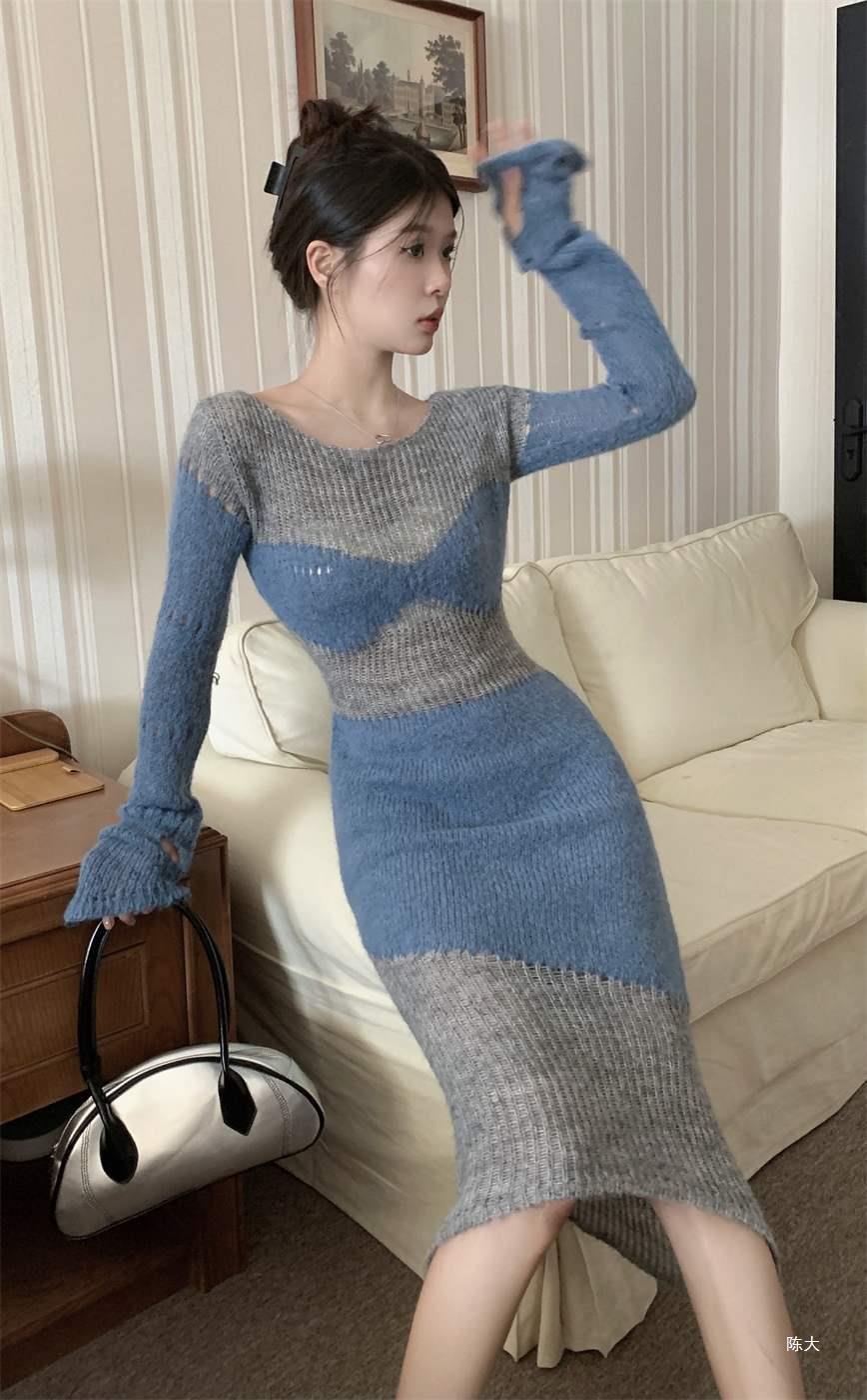 【Dress】透け感ニットワンピース　W14058