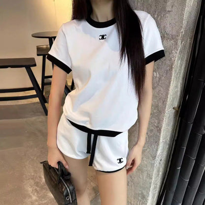 【Set】配色2点セット　Ｔシャツ + ショートパンツ    W12534