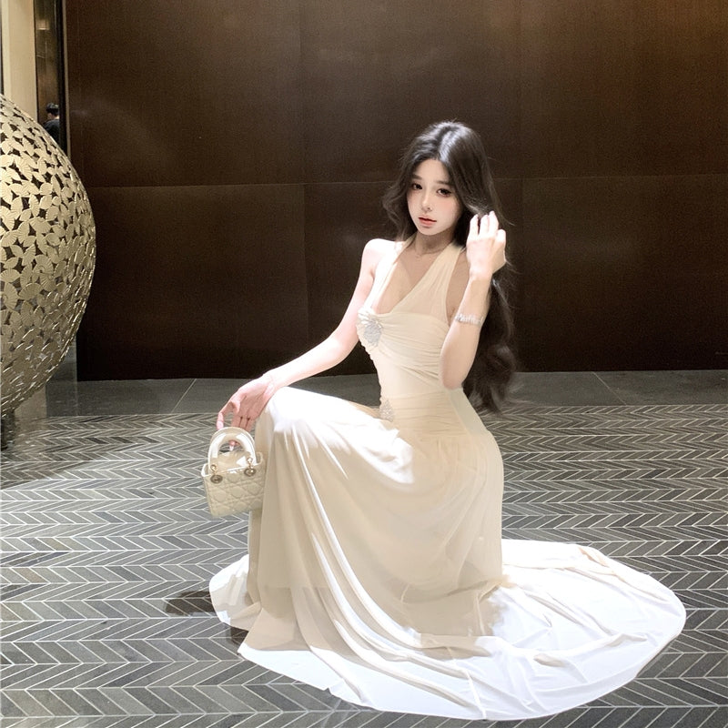 【Dress】セクシーバックレスプリーツウエストドレス T01412