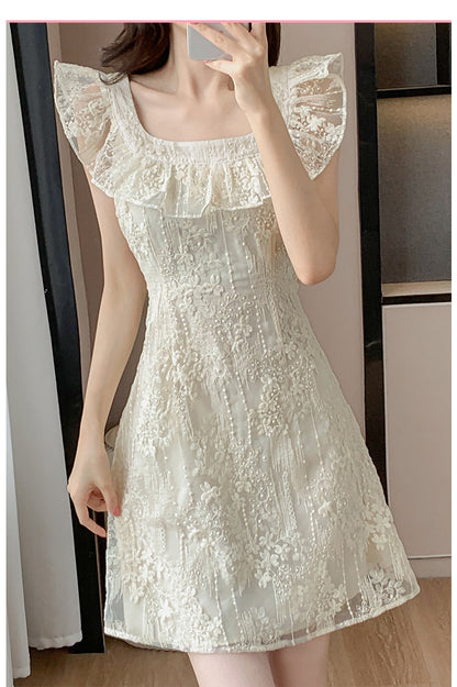 【Dress】レース刺繍のフリルドレス T01608