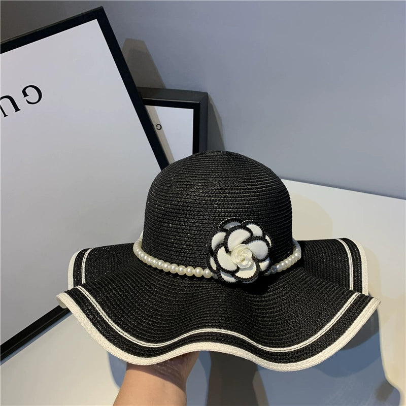 【雑貨】春夏レトロ椿の波状エッジのサンハット T01515