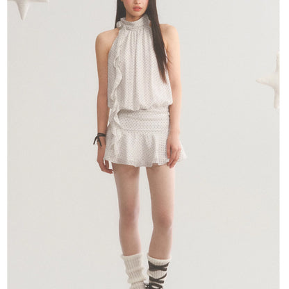 【Dress】ホルターネックドット柄ワンピース T01848