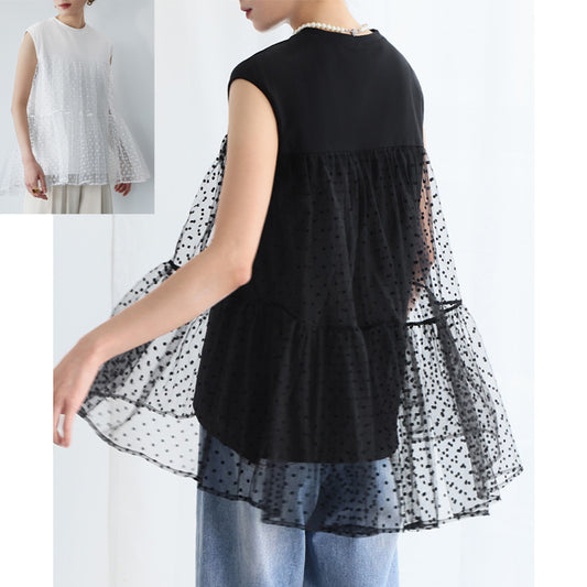 【Tops】スプライスメッシュTシャツ T01672