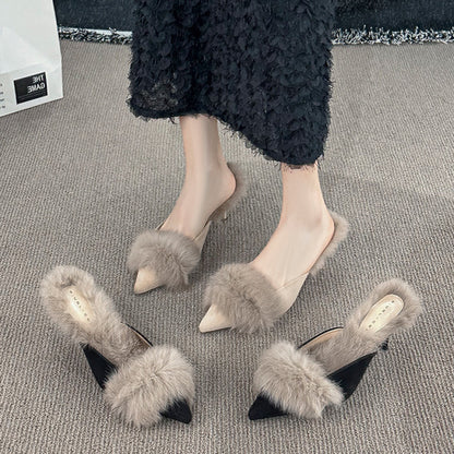 【Shoes】ハイヒール秋冬ファースリッパ　Z7817