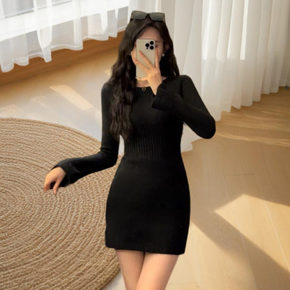 【Dress】ウエスト透かし彫りタイトワンピース　W14575