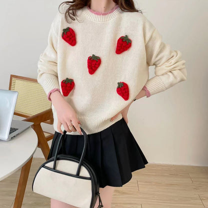 【Tops】立体🍓イチゴニットセーター　Z7714