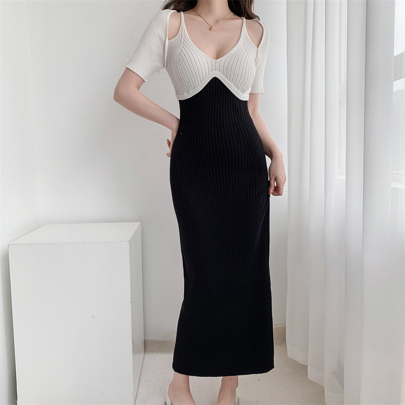 【Dress】話題沸騰中～透かし彫りロング丈タイトニットワンピース   W6980